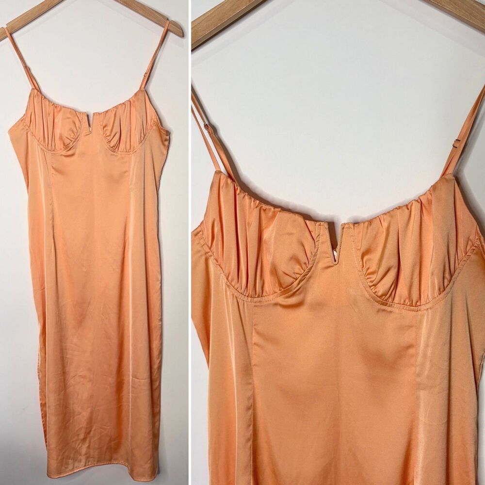 Y2K Style Slip Dress Orange Peach Forever 21 2000s Coquette Midi Women Size M